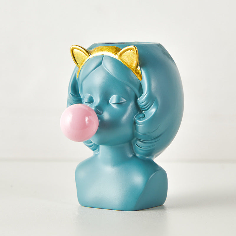 XINGYUANHE Vaso in Resina Cute Girl Bubble Gum Figurine Pianta Decorativa Vaso da Fiori Home Decor Portapenne XINGYUANHE Vaso in Resina Cute Girl Bubble Gum Figurine Pianta Decorativa Vaso da Fiori Home Decor Portapenne