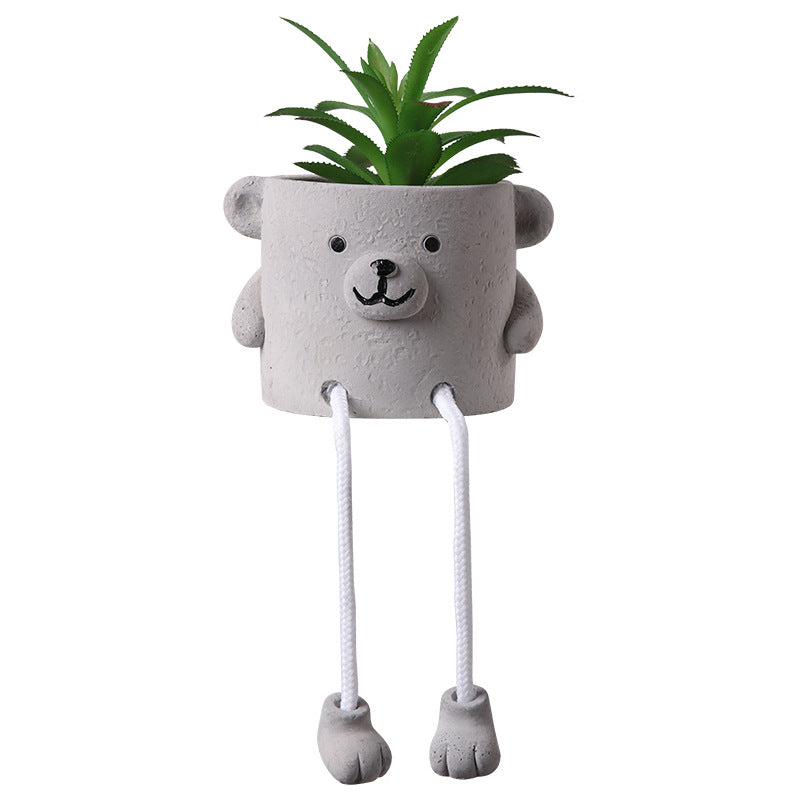 Cute Bear Cement Pot - Artificial Flower - Poshipo