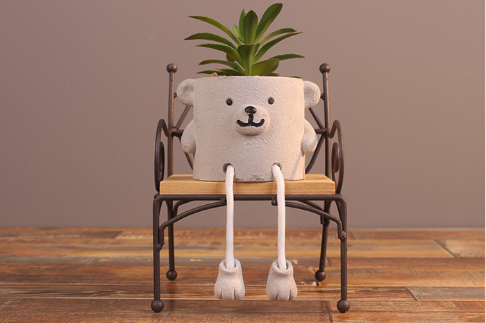 Cute Bear Cement Pot - Artificial Flower - Poshipo